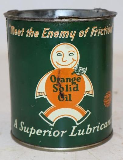 Orange Solid One Pound Grease Can: Has some contents. 16oz