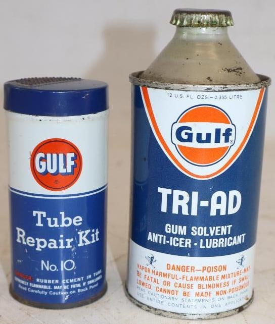 Group of 2 Gulf Tube Repair Kit, and Triad Advertising Cans (1 of 2)