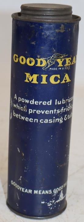 Goodyear Wingfoot Mica Powdered Lubricant Advertising Can: 2" x 2" x 6.5"