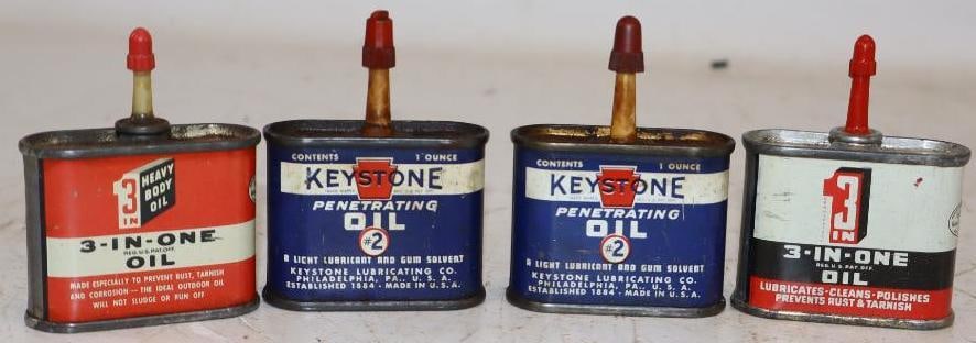 Group of 4 Keystone and 3 in 1 Penetrating Handy Oil Cans: 1oz each