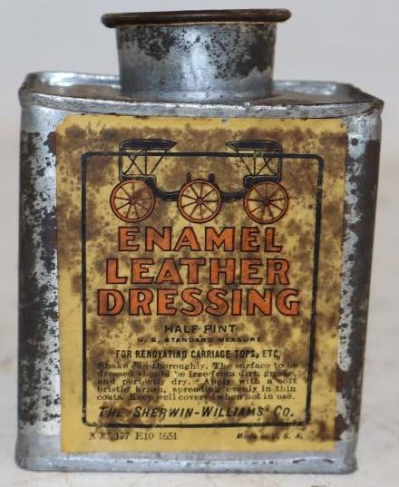 Early Sherwin Williams Buggy Enamel Leather Dressing Half Pint Can: 8oz