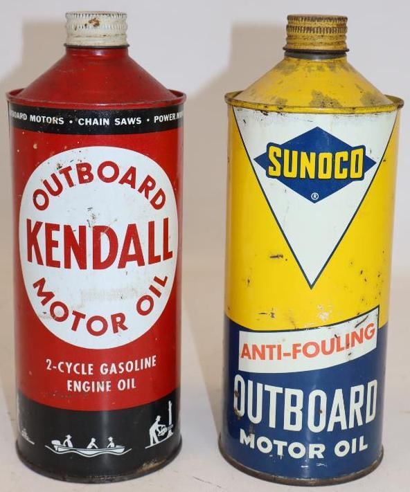 Group of 2 Kendall and Sunoco One Quart Conetop Outboard Oil Cans (1 of 2)