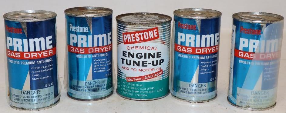 Group of 5 Prestone Prime, Gas Dryer, and Engine Tune Up Cans (1 of 2)