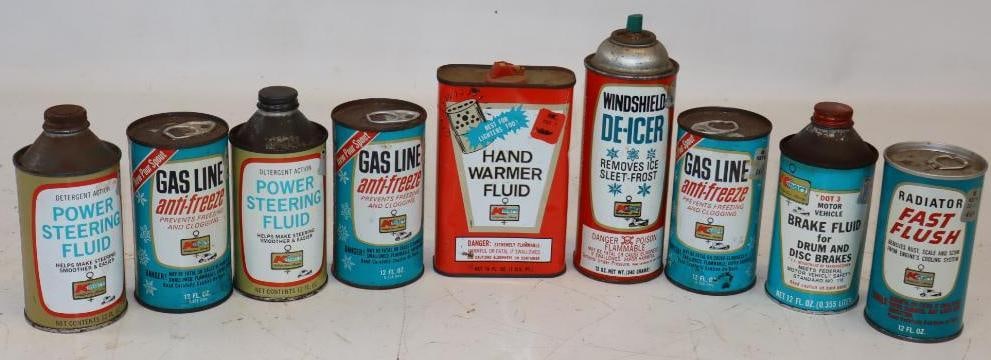 Group of 9 K-Mart Automotive Related Cans: Largest is 16oz