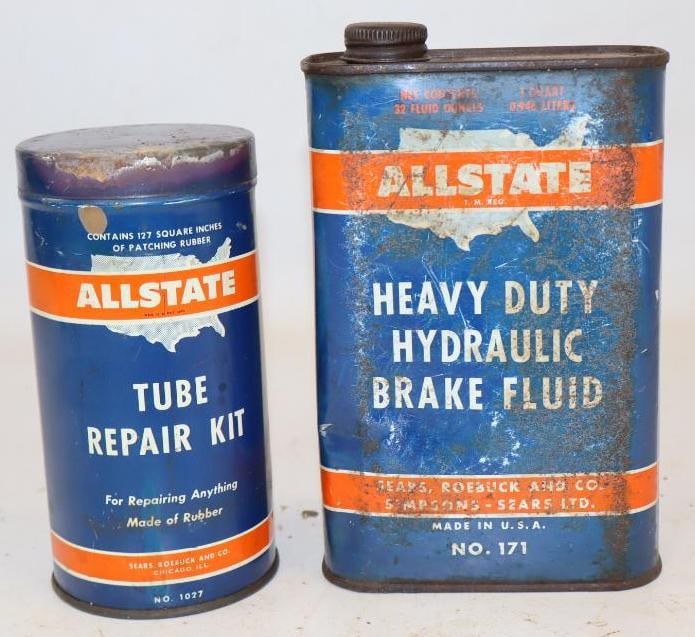 Group of 2 All State Brake and Tire Repair Cans: Empty. Largest is 32oz