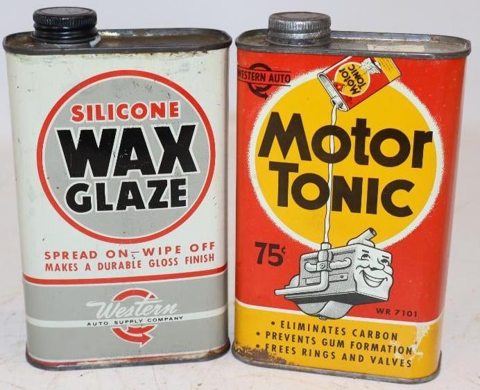 Group of 2 Western Auto Silicone Wax Glaze and Motor Tonic One Pint Cans (1 of 2)