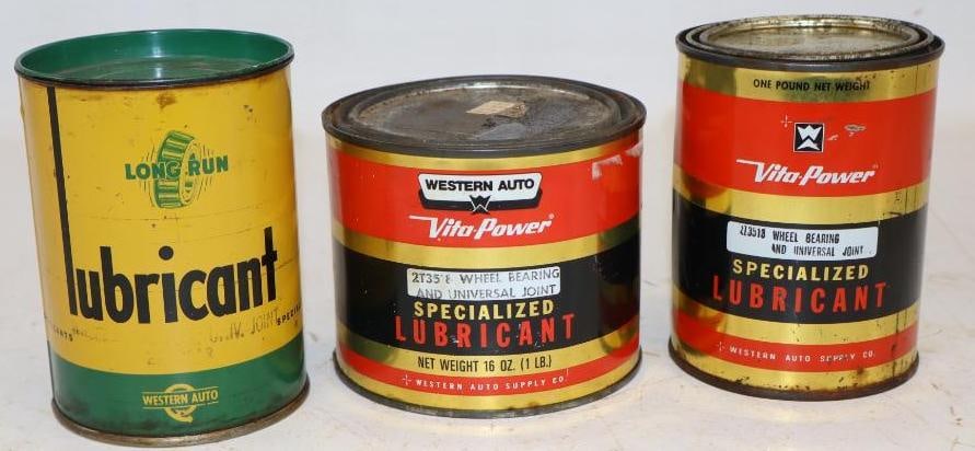 Group of 3 Different Western Auto One Pound Grease Cans (1 of 2)