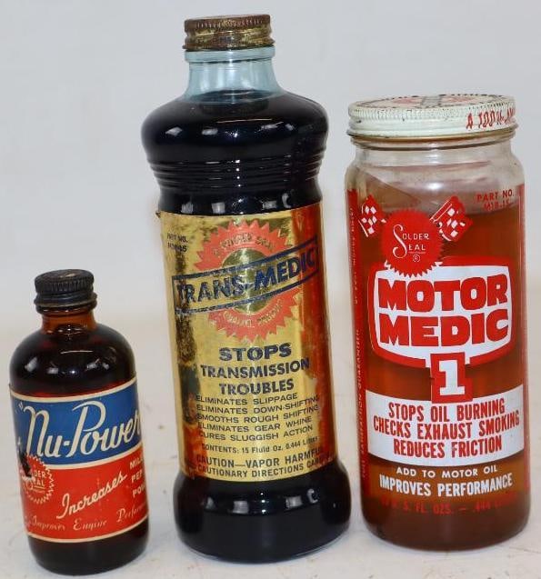 Group of 3 Nu-Power Trans and Motor Medic Glass Automotive Advertising Jars: Largest is 16oz