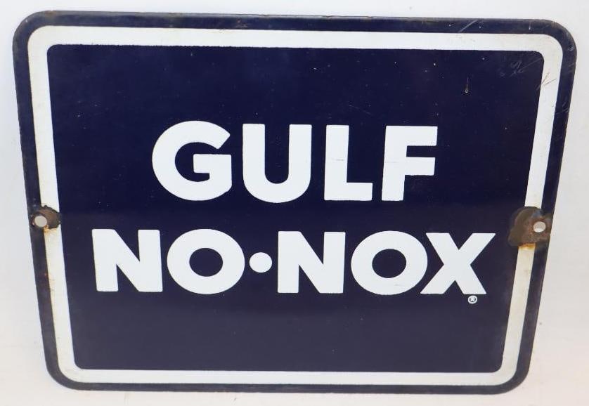 Gulf No-Nox SSP Advertising Gas Pump Plate: 10.5" x 8.5"