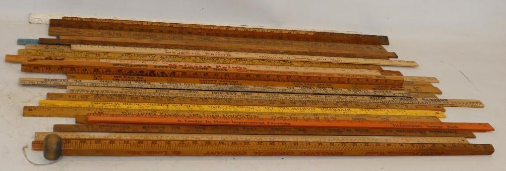 Group of 27 Wooden Advertising Yard Sticks: Largest is 36" x 1.25"