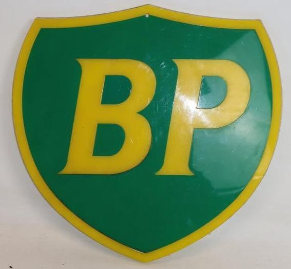 Plastic BP Shield Shaped Advertising Sign: 12.5" x 12"