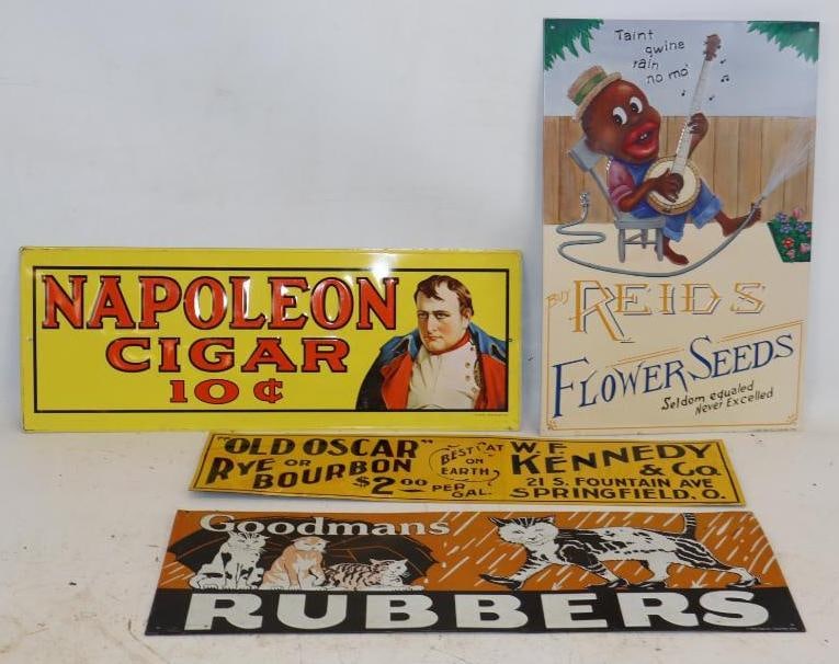 Group of 4 Goodman's, Old Oscar Bourbon, Napoleon, & Reids Seeds Embossed Reproduction Advertising (1 of 5)