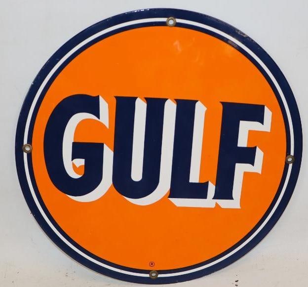 Porcelain Gulf Reproduction Gas Pump Plate (1 of 2)