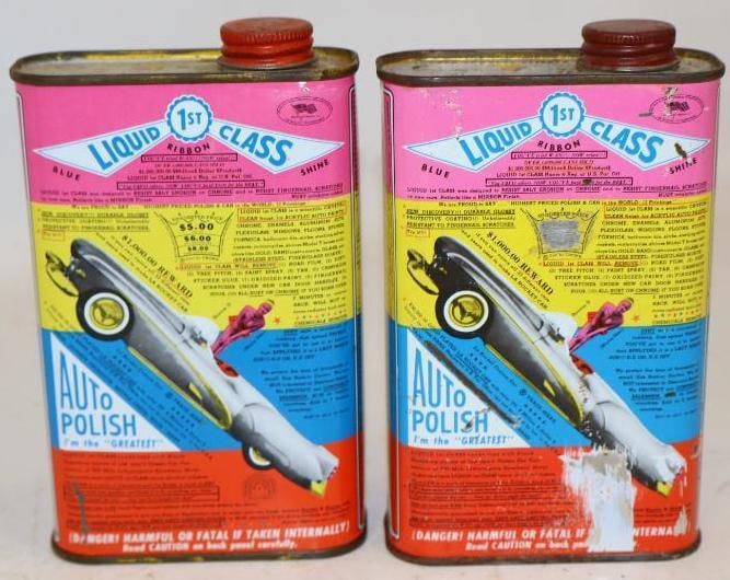 Group of 2 Liquid First Class Graphic Auto Polish Cans (1 of 2)