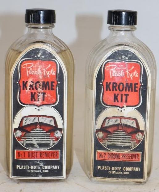 Group of 2 Plasti-Kote Krome Kit Graphic Glass Bottles: 8 oz each