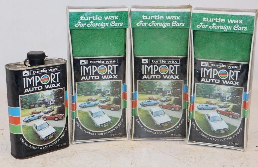 Group of 4 Turtle Wax for Foreign Cars Auto Wax Cans: 16 oz each, 3 of 4 are unopened