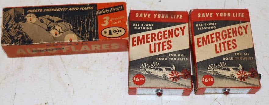 Group of 3 - 1950's Presto Road Flares & Battery Powered Emergency Lites (1 of 2)