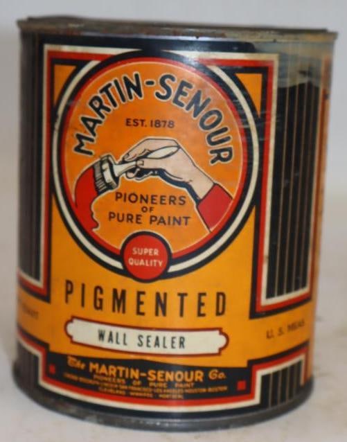 Early Martin-Senour Pigmented Wall Sealer Paint Can with Paper Label: 32 oz has some contents