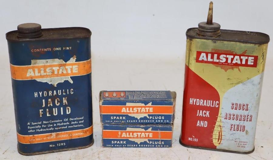 Group of 4 Allstate Spark Plugs & Jack Oil Cans (1 of 2)