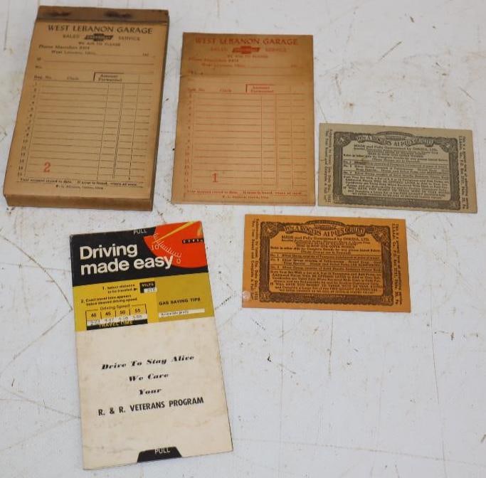 Group of 4 West Lebanon Chevy Service Garage Receipt Book, Miles Per Gallon Slide Chart, & (1 of 4)