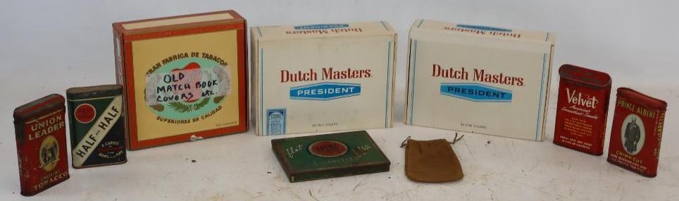 Group of 9 Cigar & Tobacco Tins, Boxes, & Pouch (1 of 6)