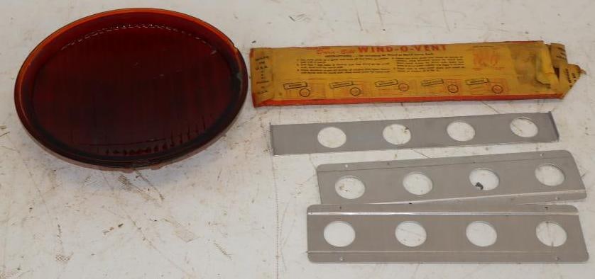 Group of 2 Dura-Bilt Wind-O-Vent & Red Glass Brake Light Lens: Largest is 6.75" x 6.75" lens has small chip