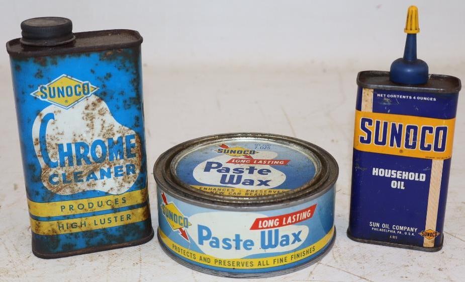 Group of 3 Sunoco Chrome Wax & Household Oil Cans (1 of 2)