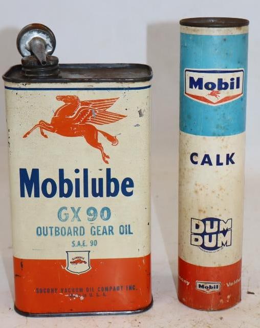 Group of 2 Mobil 90 Weight Outboard Gear Oil & DumDum Chalk Can (1 of 2)
