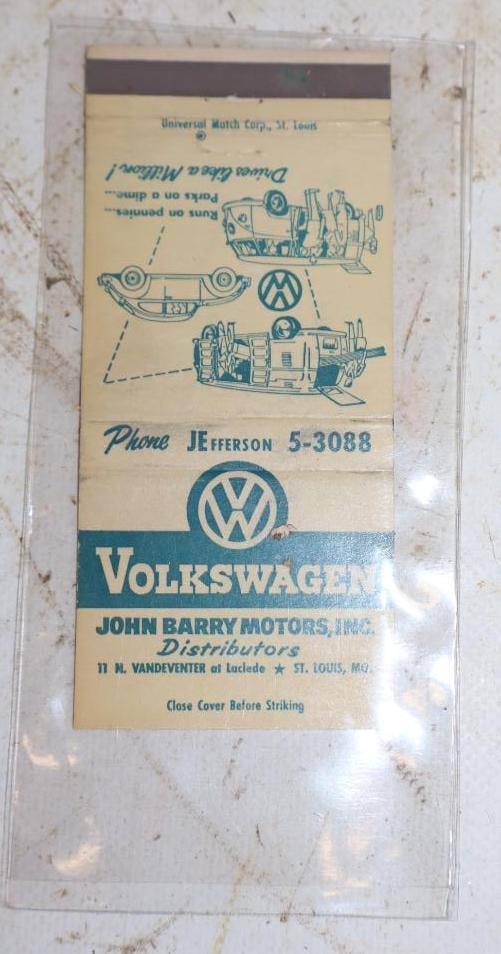 VW Bug & Bus Advertising Matchbook: 4.5" x 2"