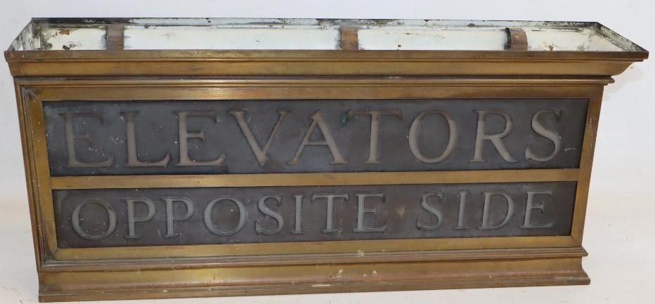 Elevators Opposite Side Backlit Brass Doublesided Sign: 24" x 10.75" x 5"