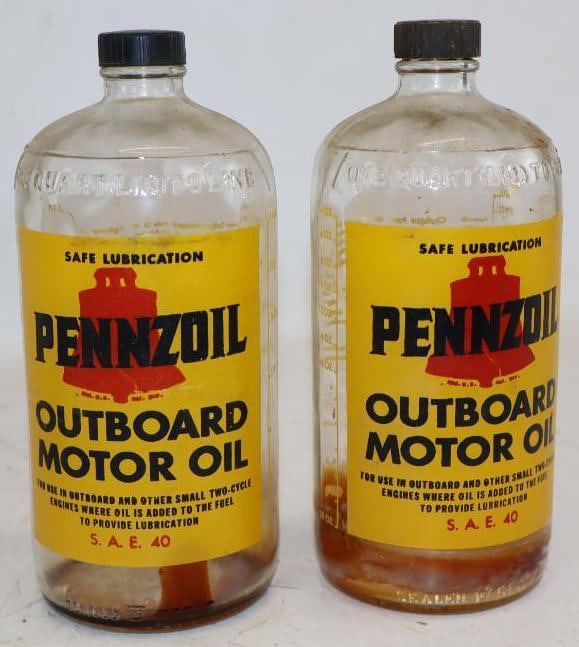 Group of 2 Pennzoil 1 Quart Outboard Motor Oil Glass Bottles (1 of 2)
