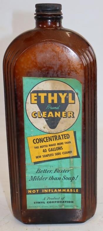 Ethyl Brand Concentrated Cleaner Glass Bottle With Paper Label: 32oz, empty