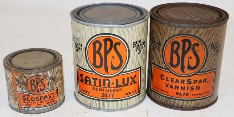 Group of 3 Early BPS Paint Cans: Largest is 1 pint