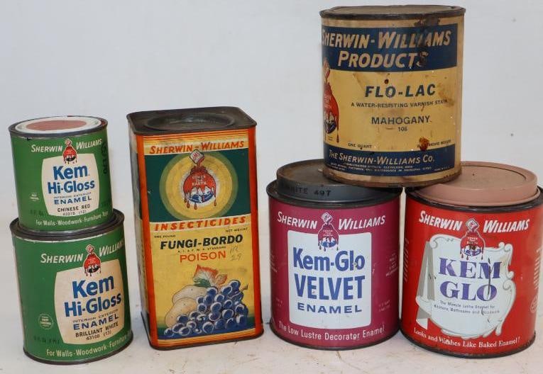 Group of 6 Sherwin Williams Paint & Fungi-Vordo Cans & Container: Largest is 32 oz