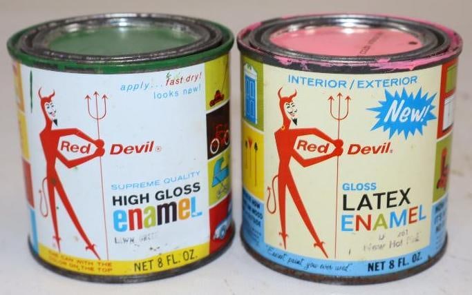 Group of 2 Red Devil Half Pint Tin Litho Paint Cans (1 of 2)