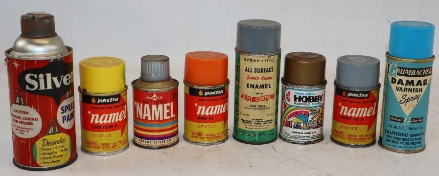 Group of 8 Early Home Use Spray Paint Cans: Largest is 9 oz