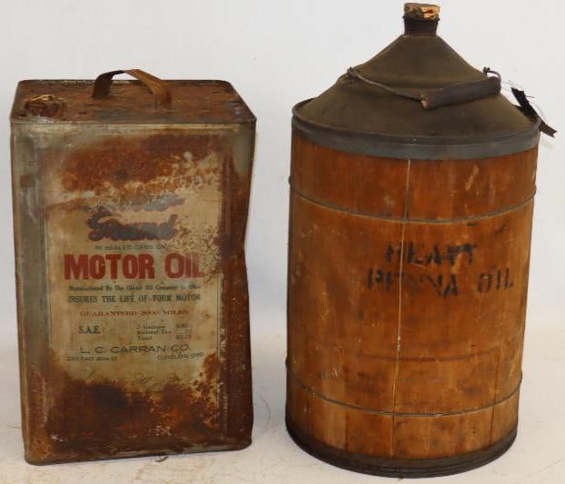 Group of 2 - Castro-Grand & Heavy Penna 5 Gallon Early Oil Cans: Largest is 10" x 10" x 18"