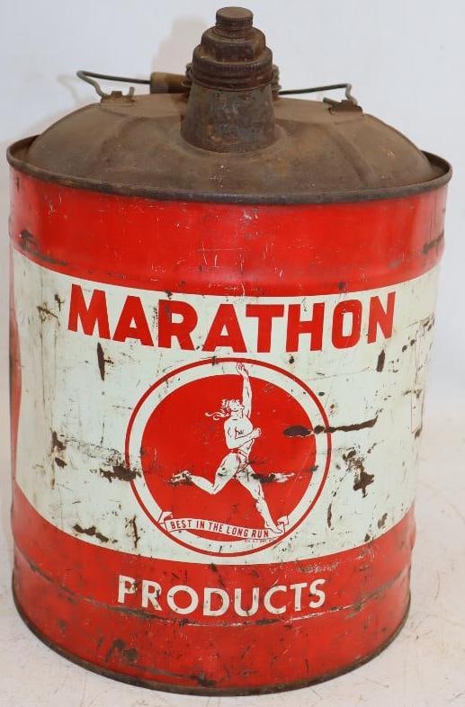 Marathon Best in the Long Run Graphic 5 Gallon Oil Can: 11" x 11" x 14"