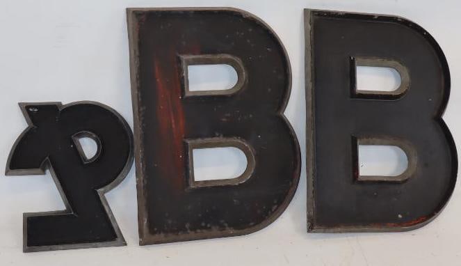 Group of 3 Cast Aluminum Advertising Letters: Largest is 16" x 11" x 1"