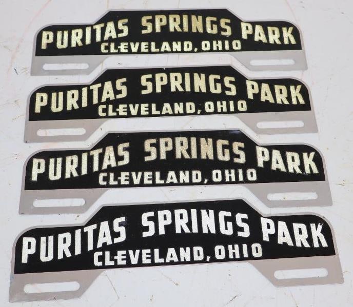 Group of 4 NOS Puritas Springs Park Cleveland, Ohio Black Reflective License Plate Toppers: 10" x 3" each