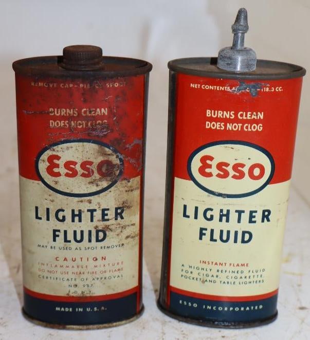 Group Of 2 Esso Lighter Fluid Lead Top And Refill Can: 4oz each