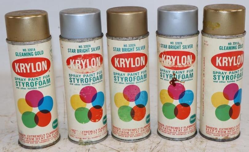 Group of 5 1960's Krylon Styrofoam Spray Paint Cans: 6 oz each