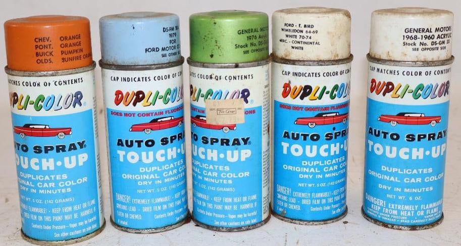 Group of 5 Dupli-Color General Motors & Ford Automotive Touch Up Spray Paint Cans: 5 oz each