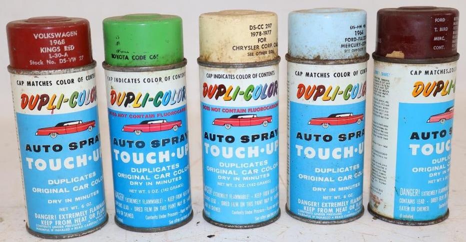 Group of 5 Dupli-Color Chrysler, Volkswagen & Ford Automotive Touch Up Spray Paint Cans: 5 oz each