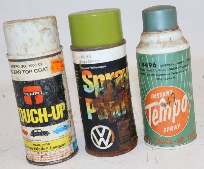 Group of 3 Plymouth & Volkswagen Touch Up Spray Paint Cans: Largest is 6 oz