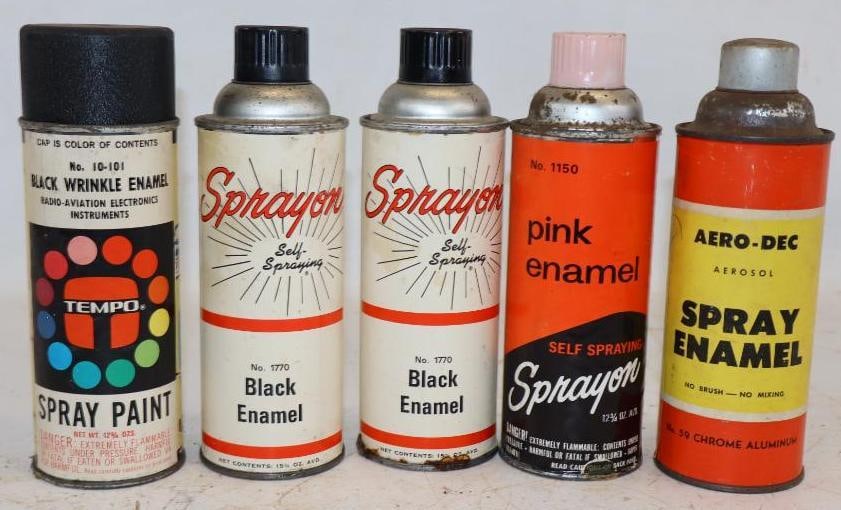 Group of 5 Early Spray Paint Cans: Largest is 16 oz