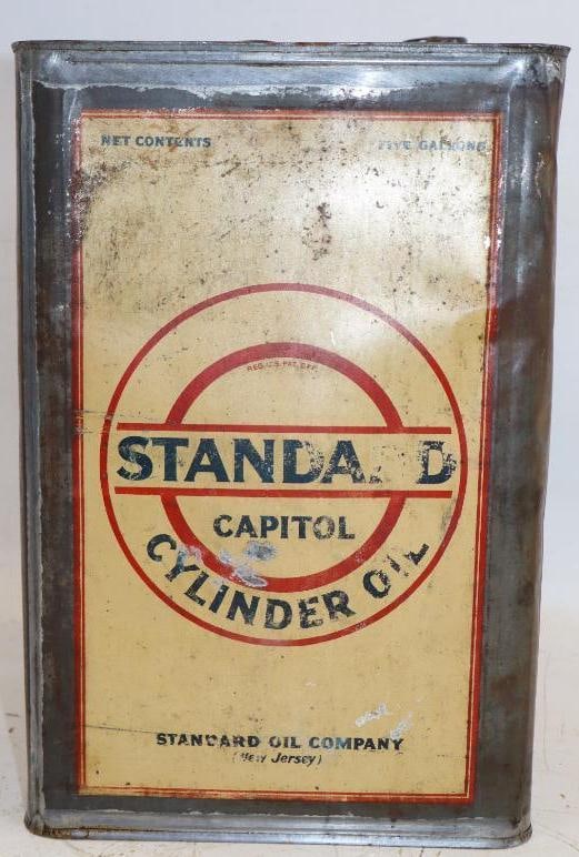Standard Oil Of New Jersey Capital Cylinder Square 5 Gallon Oil Can: 9.5" x 9.5" x 15"
