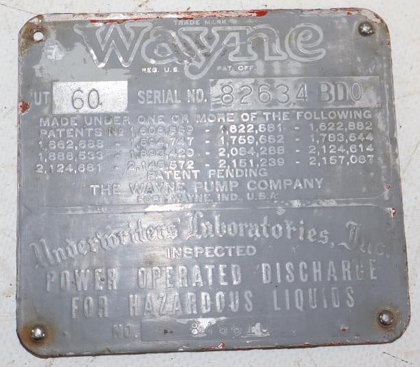Wayne 60 Gas Pump Serial Number Plate (1 of 2)