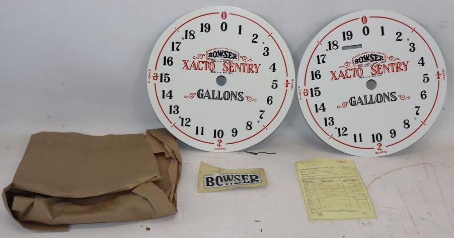 Group of 3 Bowser Xacto Century 20 Gallon Clock Face Gas Pump Dial Face & Decal (1 of 7)