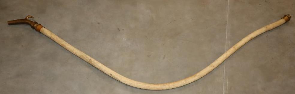 Early White Cloth Visible Gas Pump Hose With Brass Banana Nozzle (1 of 7)